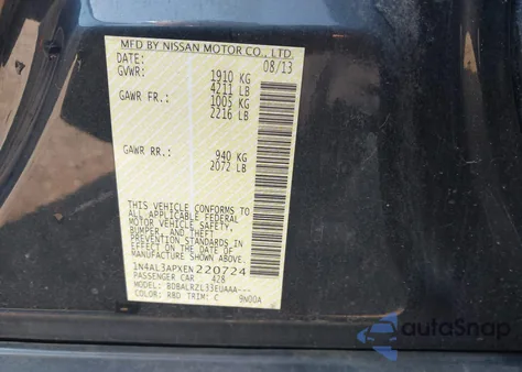 2014 Nissan Altima 2.5 S from USA, damaged, VIN 1N4AL3APXEN220724